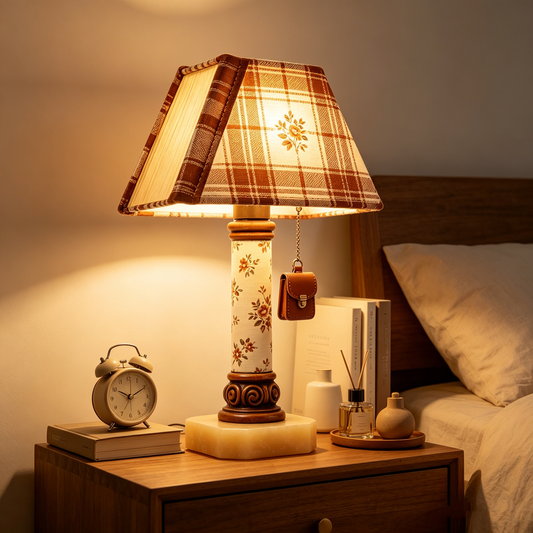 Vintage Plaid Floral Lamp
