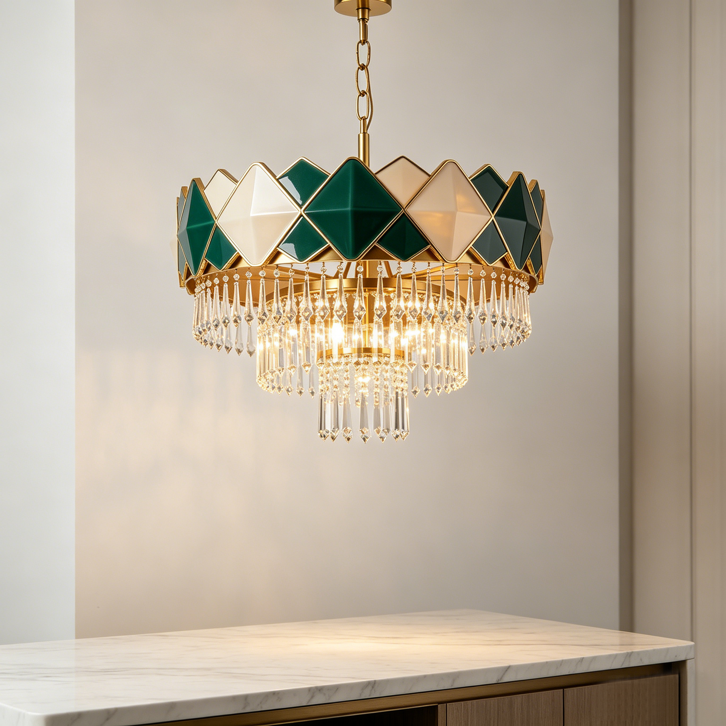 Emerald Geometric Crystal Chandelier