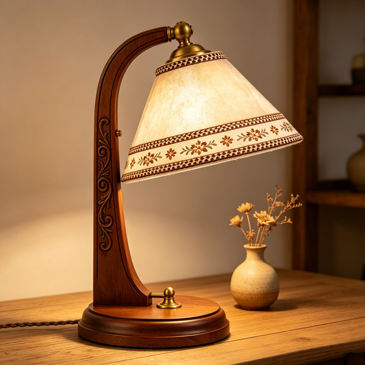 Vintage Carved Wood Lamp